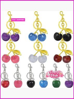 12 Pcs Cherry Bag Charms Keychain Accessories Gold Silver Hook Clasp